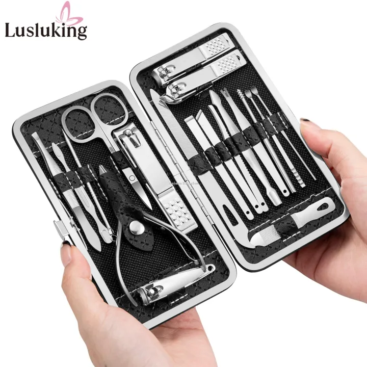 Asinrn%20ERosIon%209/16/19Pcs%20Manicure%20Set%20Black%20Stainless%20Steel%20Nail%20Clippers%20Cuticle%20Nipper%20Pedicure%20Professional%20Care%20Tool%20Cleaning%20Grooming%20Kit%20-%20Image%202