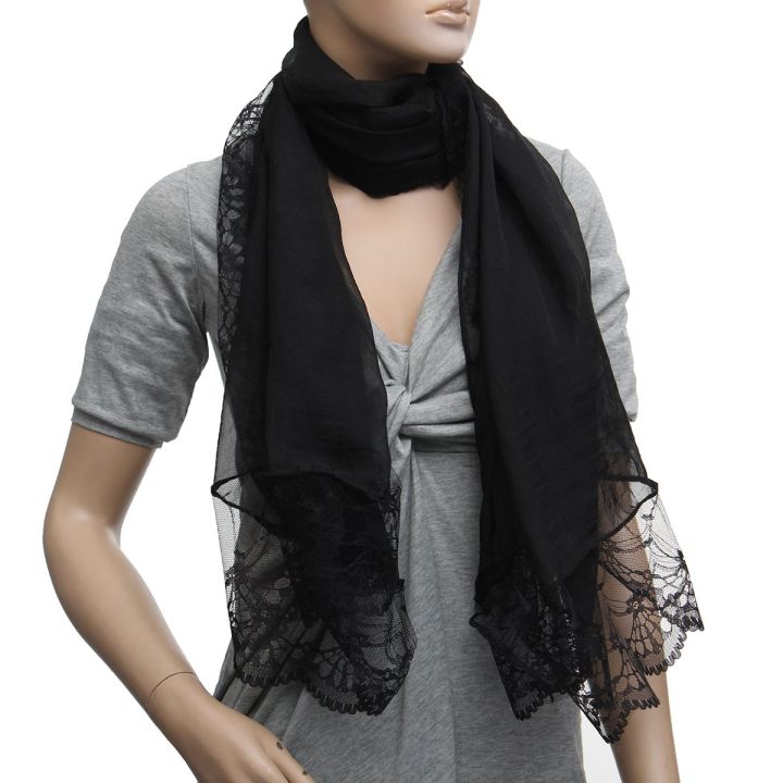 NAMUNY%202%20Pcs%20Woman%20Scarves%20Chiffon%20Lace%20Scarf%20Wrap%20Scarf%20Black%20&%20White%20-%20Image%202