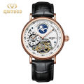 Kinyued brand fashionable luxury dual time zone moon phase leather waterproof automatic mechanical men's watch. 