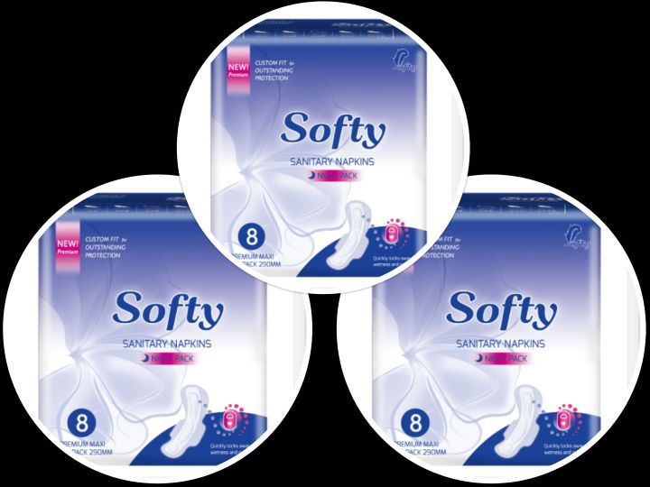 Softy Sanitary Napkins Premium Maxi Night Pack 290MM  8 Pads Pack Of 3