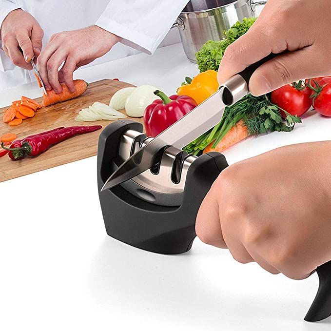 Knife Sharpeners - Kitchen Knife Sharpener 3-Stage Manual Knife Sharpening Tool with Diamond Coated,Tungsten Steel and Ceramic
