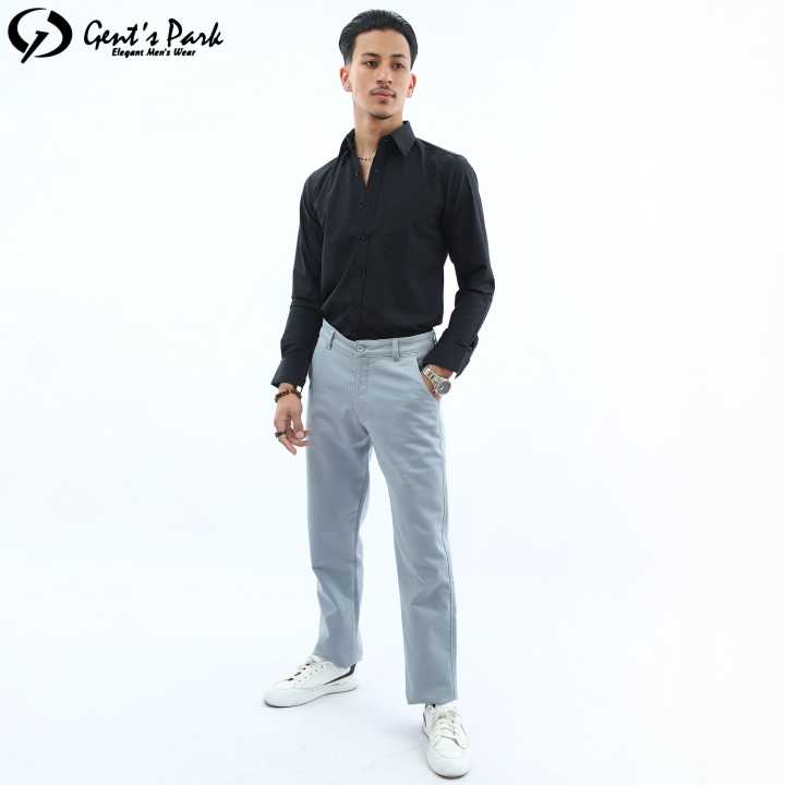 Gents Park Black Cotton Plain Slim Fit Shirt For Men