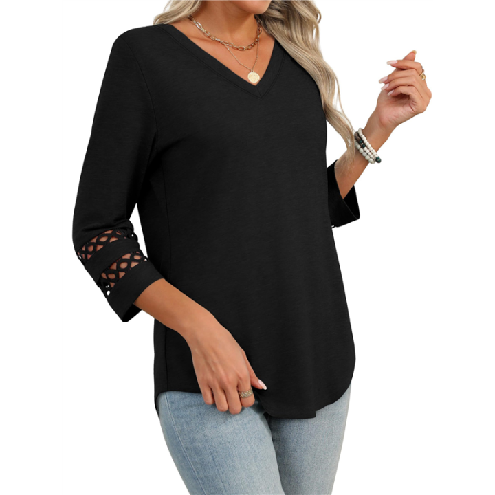 Womens 3/4 Length Sleeve Tops Black XL