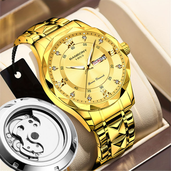 BANBONY%20Watch%20Men's%20Transparent%20Hollow%20Double%20Calendar%20Diamond%20Case%20Rope%20Luminous%20Waterproof%20Fashion%20Foreign%20Trade%20Watch%20in%20Stock%20-%20Image%203