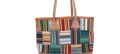 Multicolor Women's Woven Cotton & Leather Patchwork Shoulder Tote Bag – Casual Daily Handbag with Zipper Closure. 