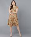 one piece for Women girls Fit Flare Beige color Short Sleeve western wear dress for all occasion casual party wear. 