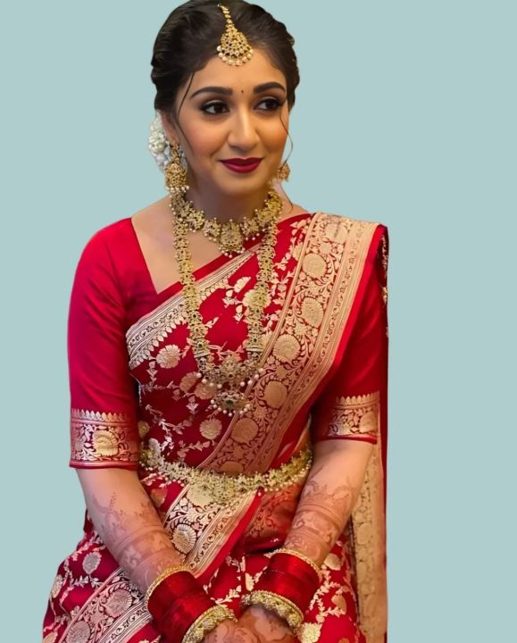 Perfect%20Kanjivaram%20Soft%20Art%20Silk%20Red%20Saree%20For%20Women%20Bridal%20Wedding%20Saree%20With%20Blouse%20Piece%20-%20Image%203