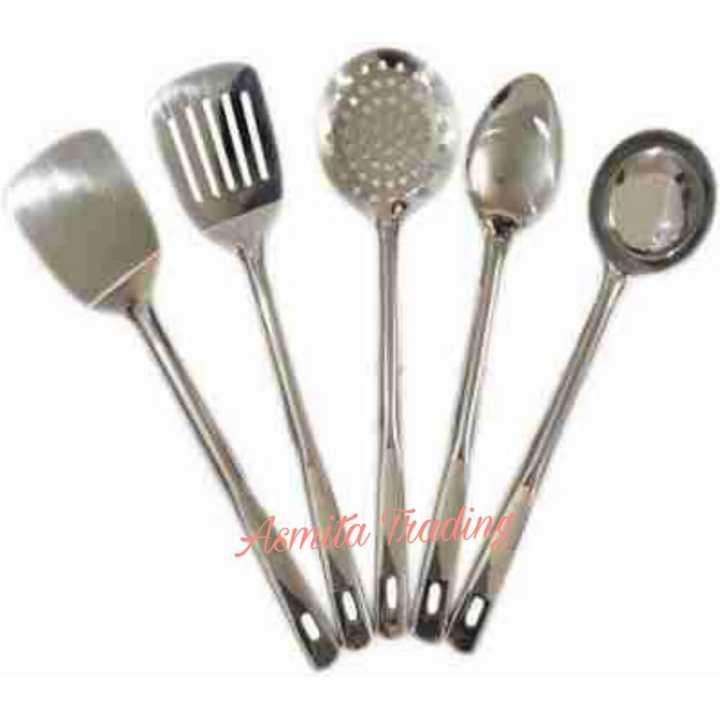 5 pcs 100% Stainless Steel Heavy Gauge Ladle Set of 5 Steel Kitchen Tool Set (Steel, Cooking Spoon, Ladle, Spatula, Skimmer)