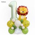 Aweisuan 35pcs/set Jungle Safari Animal Olive Green 32inch Number Balloons Luxury Set Kids 1 2 3 4 Years Wild One Birthday Party Decorations. 