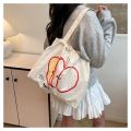 Sweet Drawstring Shopping Handbag Large Capacity Letter Printed Beach Bag Lightweight Canvas Shoulder Bag Daily. 