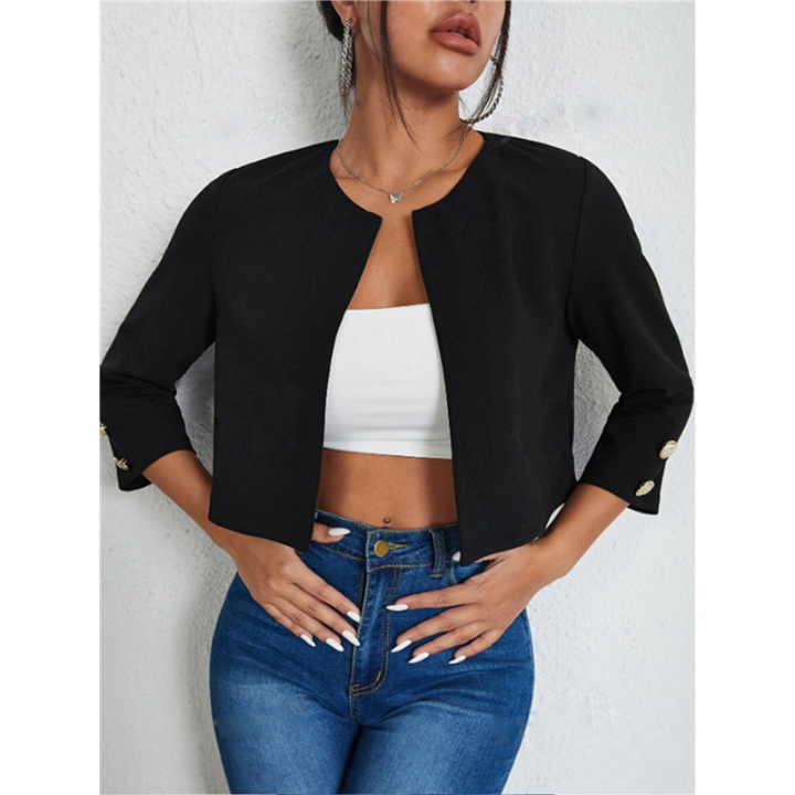 Casual%20Jackets%20for%20Women%20Solid%20Open%20Front%20Crop%20Jacket%20-%20Image%205