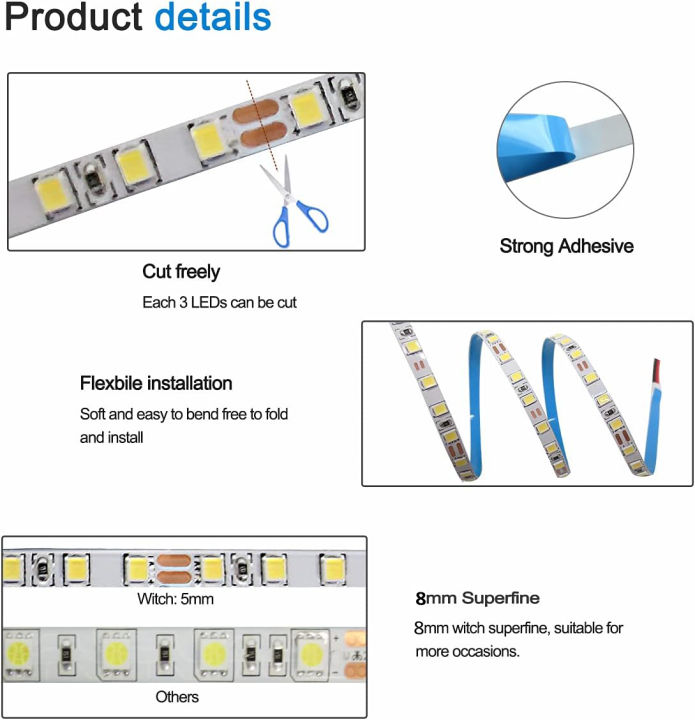 12V%202835%20LED%20Strip%20Light%20Warm%20And%20White%205%20Meter%20120LEDs/m%20LED%20Tape%20Light%20Cuttable,%20Connectable,%20Dimmable%20LED%20Strips%20for%20Profile%20Light,%20Indoor,%20Under%20Cabinet%201000Lm/M%209.6W/M%20CRI%2090+%20-%20Image%202