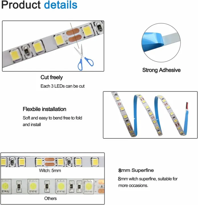 12V%202835%20LED%20Strip%20Light%20Warm%20And%20White%205%20Meter%20120LEDs/m%20LED%20Tape%20Light%20Cuttable,%20Connectable,%20Dimmable%20LED%20Strips%20for%20Profile%20Light,%20Indoor,%20Under%20Cabinet%201000Lm/M%209.6W/M%20CRI%2090+%20-%20Image%202