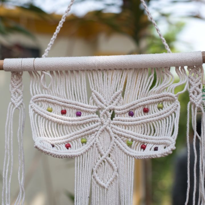 White Butterfly Macrame Plant Hanager