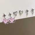 Enacolor 3Pairs Fashion Pink Heart Earrings for Luxury Crystal  Pearl Earring Girl Party Accessories. 