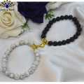 Jewels of Nepal- Black & White Beads Magnetic Heart Couples/BFFs Couple Bracelet - Unisex. 