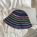 Fashion Summer Beach Straw Cap Women's Striped Rainbow Sun hat Handmade Wide Brimmed Bucket Hat Girls. 