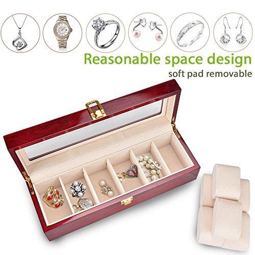 Wooden Watch Box-6 Wide Watch Slots Wood Clock Box Storage Organizer