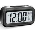 Digital Alarm Clock, LED Light Up Alarm Clock, Battery Operated Silent Aalarm Travel Clock,Black. 