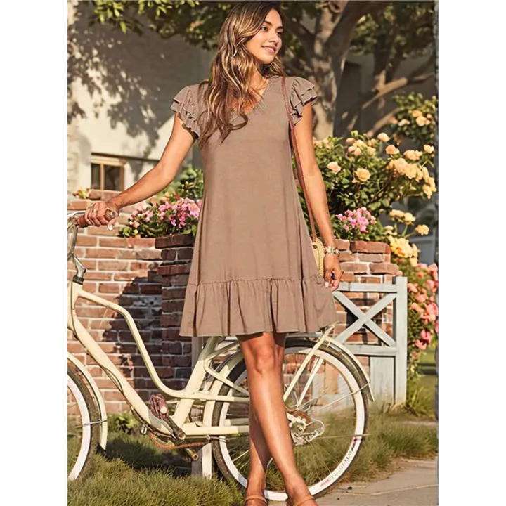 Women%20V%20Neck%20Summer%20Dress%20Khaki%20L%20-%20Image%205