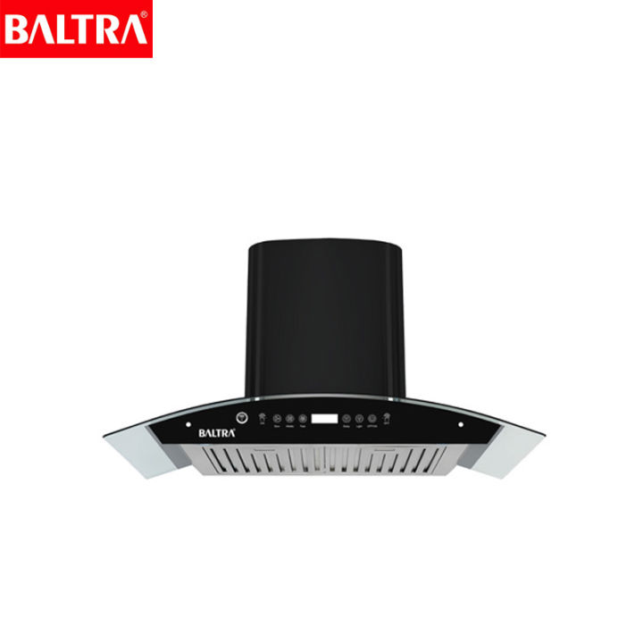 BALTRA Chimney | Hercules 90 cm | BCH 123T |  High grade stainless steel panel | Tempered glass with 6 mm thickness | 3 speed touch control | Auto heat clean function | Hand sensor and touch control | 100% pure copper motor | 5 year motor warranty