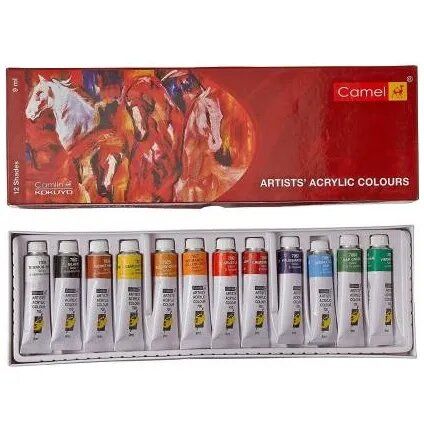 Camel Artist Acrylic Color Paint Set of 9 ML Tube in 12 Shades (Set of 12, Multicolor) - Color Set |