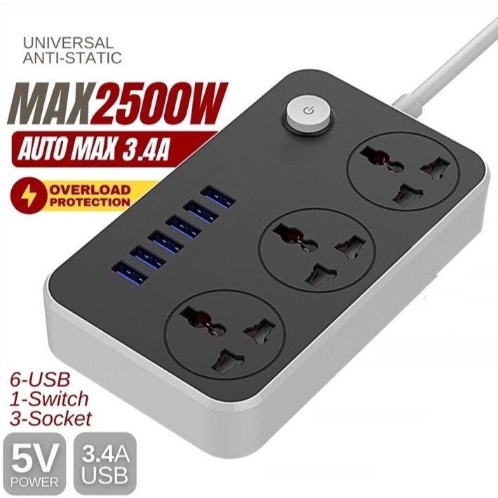 3.4A Power Socket With 3AC + 6USB Charger Power Socket Plug Extension