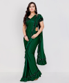 Solid Plain Bollywood Silk Blend Saree With Velvet Blouse For Women. 