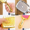 DISICHEN Square Shape Mesh Comb for Hair Fluffy Detangling Scalp Massage Hairbrush Wide Teeth Hollow Brush Salon Barber Gold-plated Comb New style. 