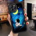 Hontinga for iPhone 15 14 13 12 11 Pro Max 6 6S 7 8 Plus X XR XS Max SE 2020 2022 Back Cover PU Leather Moon Astronaut Print Soft Silicone Edge Phone Case. 