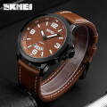 SKMEI 9115 Men's Casual Date Display Leather Strap Luminous Quartz Watch - Coffee/Brown. 