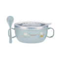 Cute Baby Double Wall Vacuum Insulated 304 Stainless Steel Thermal Insulation Training Feeding Bowl with Handles & Spoon. 