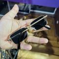 Golden Metal Thin Square Retro Trendy Sunglasses For Men. 