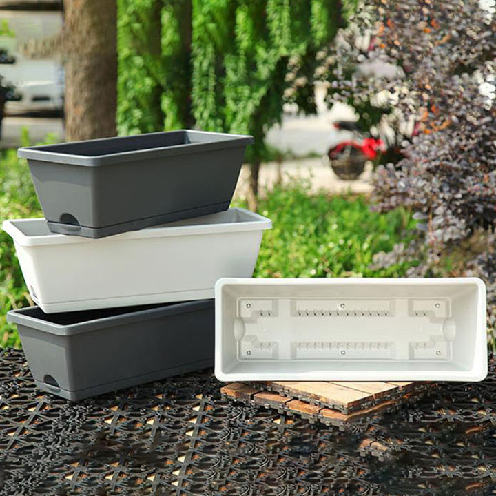 Classic Style Rectangular Resin Window Box Planter Flowers Home Gardening Pot Planting Bonsai Pots Large Container Flowerpot CVFHHH