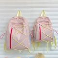 Cute Multi-pockets Drawstring Backpack Large Capacity Student School Bag Solid Color Cloth Travel Rucksack Girls. 