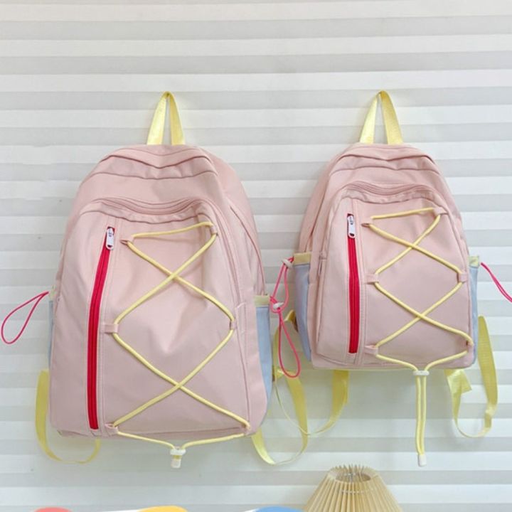 Cute%20Multi-pockets%20Drawstring%20Backpack%20Large%20Capacity%20Student%20School%20Bag%20Solid%20Color%20Cloth%20Travel%20Rucksack%20Girls%20-%20Image%208