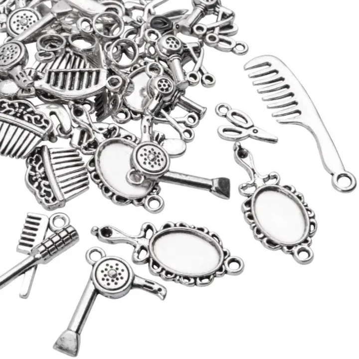 60pcs%20Durable%20Alloy%20Hairdresser%20Charms%20Sliver%20Mixed%20Styles%20Scissor%20Comb%20Mirror%20Pendants%20Barber%20Shop%20Tool%20Jewelry%20Findings%20for%20DIY%20Crafts%20-%20Image%202