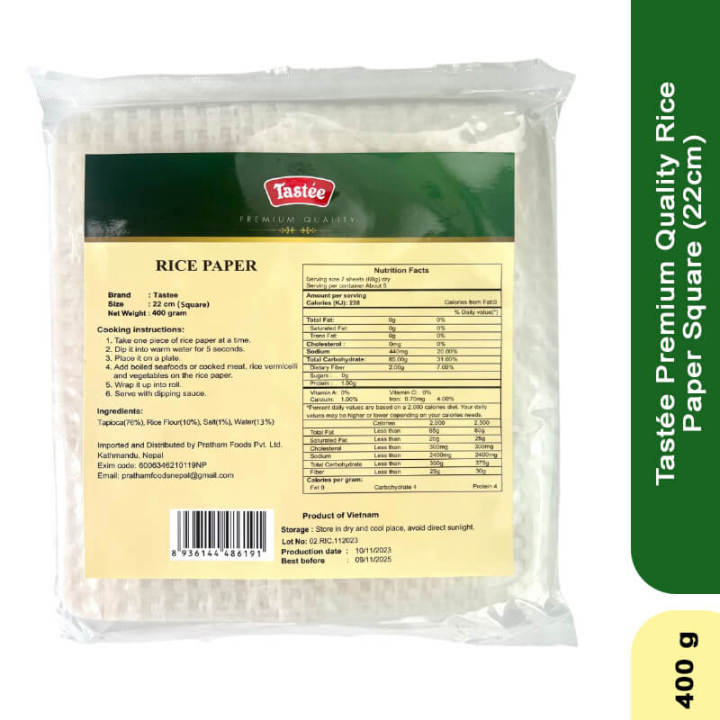 Tastee Premium Quality Rice Paper Square 22cm, 400gm | Daraz.com.np