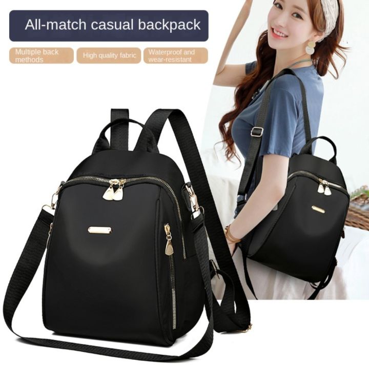 Casual Lightweight School Bags Large Capacity Oxford Cloth Travel Backpack Black Shoulder Bag Women