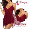 Fancyra Women Nightwear Babydoll Lingerie Sleepwear Dress Free Size Maroon Color. 