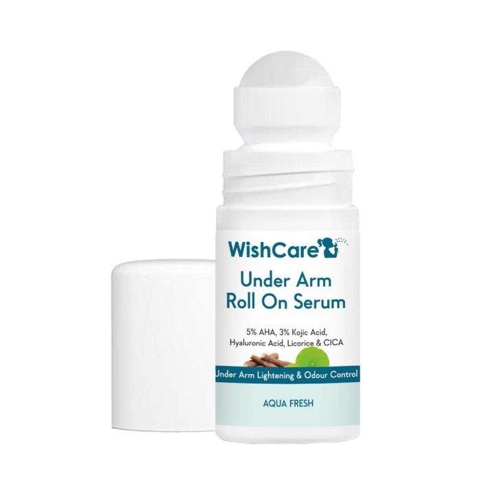 WishCare Underarm Roll On Serum - 5% AHA, 3% Kojic Acid, Hyaluronic Acid, Licorice Underarm Lightening & Odour Control Long Lasting Aqua Fragrance-50ml