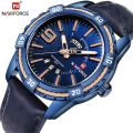 NAVI-FORCE NF 9117 Mens Watch Gold Luxury Sport Waterproof Military WristWatch Business Casual Leather Strap Watches for Men - Blue. 