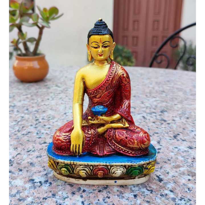 Artist Painted Buddha Statue(6 Inch Height)/Gold Color/Hand Made/Hand Painted/Resin