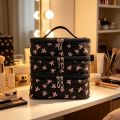 Portable Cute Three Layer Wash Bag Large Capacity Soft Wear-resistant Women Toiletries Bag Bow Print Three-Layer Cosmetic Organizer Bag Skincare Storage. 