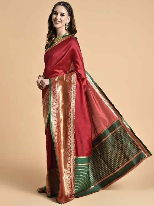 Red%20&%20Green%20Zari%20Silk%20Blend%20Banarasi%20Saree%20-%20Image%205