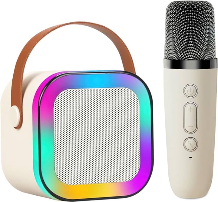 Mini Karaoke Bluetooth Speaker with Wireless Microphone, RGB Light