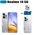 Realme 14 5G Tempered Glass 3 in 1 Screen Protector for Realme 14X C75X Note 60X Tempered Glass with Camera Lens Glass Protector. 