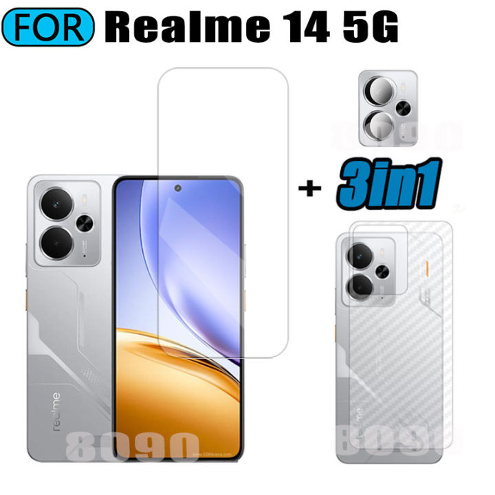 Realme 14 5G Tempered Glass 3 in 1 Screen Protector for Realme 14X C75X Note 60X Tempered Glass with Camera Lens Glass Protector