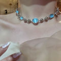 【New arrival】Cold wind blue opal chain stitching necklace feminine light luxury high sense clavicle chain 2024 new. 