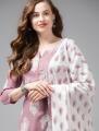 White & Pink Printed Kurta with hand block palazzo and Dupatta. 